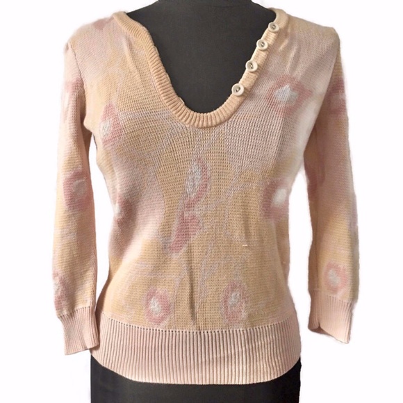 Vtg Y2K Marc Jacobs pastel pink floral cropped vneck sweater abstract cotton S M - Picture 1 of 5